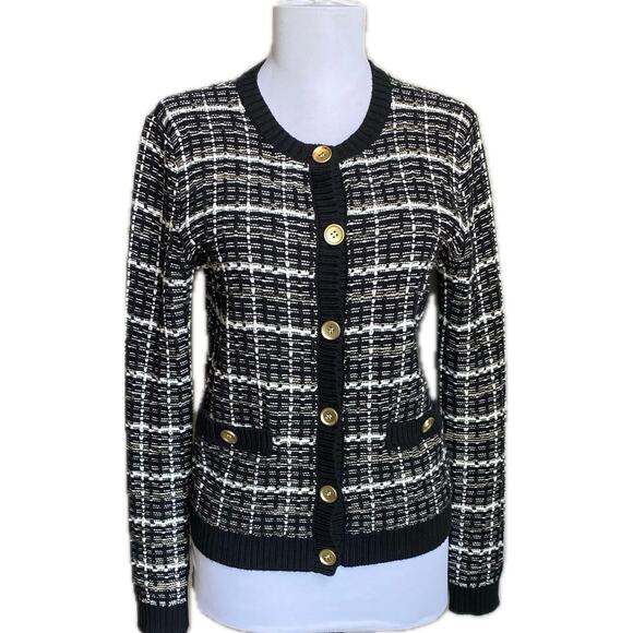 J. CREW Tweed Knit Lady Cardigan Sweater SZ XS Plaid Gold Buttons Career Preppy‎ - Picture 2 of 11